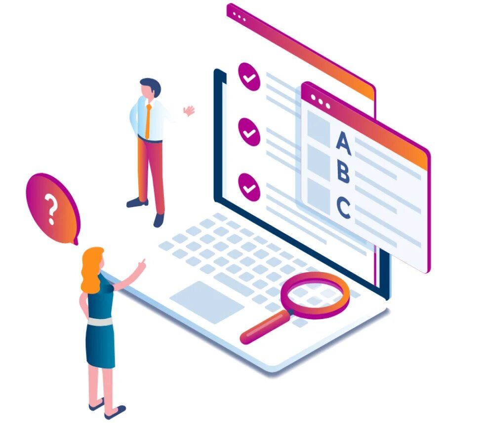 Illustration of a woman looking at a laptop showing her accessiblity audit